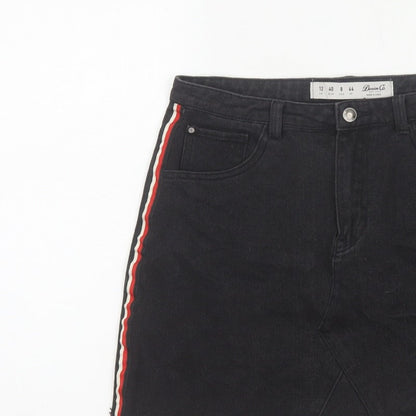 Denim Co Women’s Black UK 12 High Rise Stripe Denim Mini Pencil Skirt