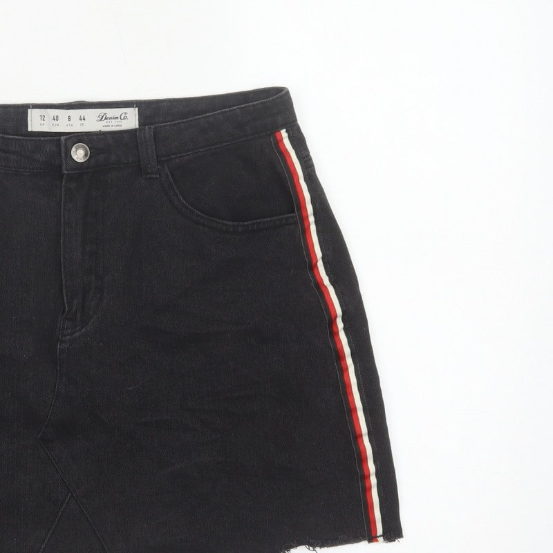 Denim Co Women’s Black UK 12 High Rise Stripe Denim Mini Pencil Skirt
