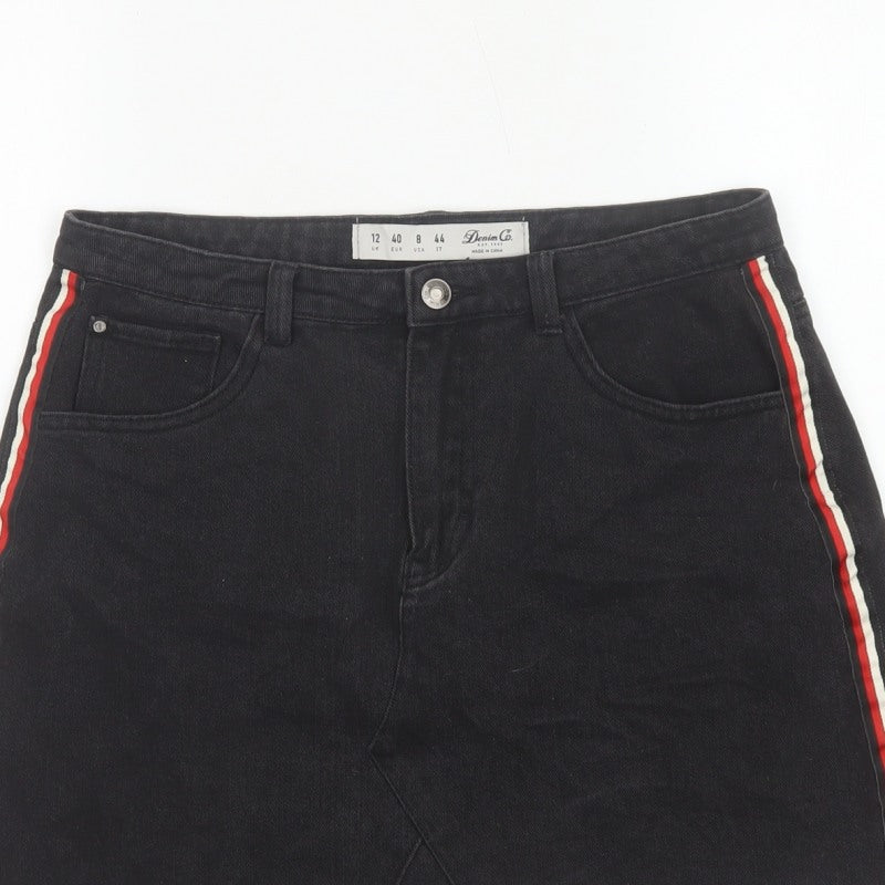 Denim Co Women’s Black UK 12 High Rise Stripe Denim Mini Pencil Skirt
