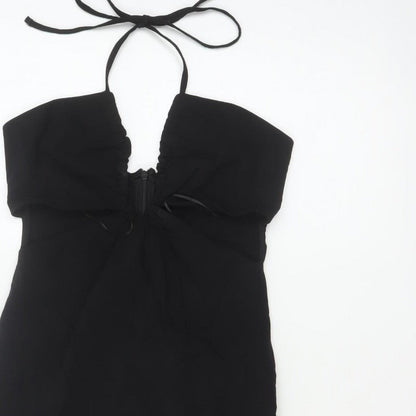 Pull&Bear Women Black S Bodycon Halter Cold Shoulder Mini Dress
