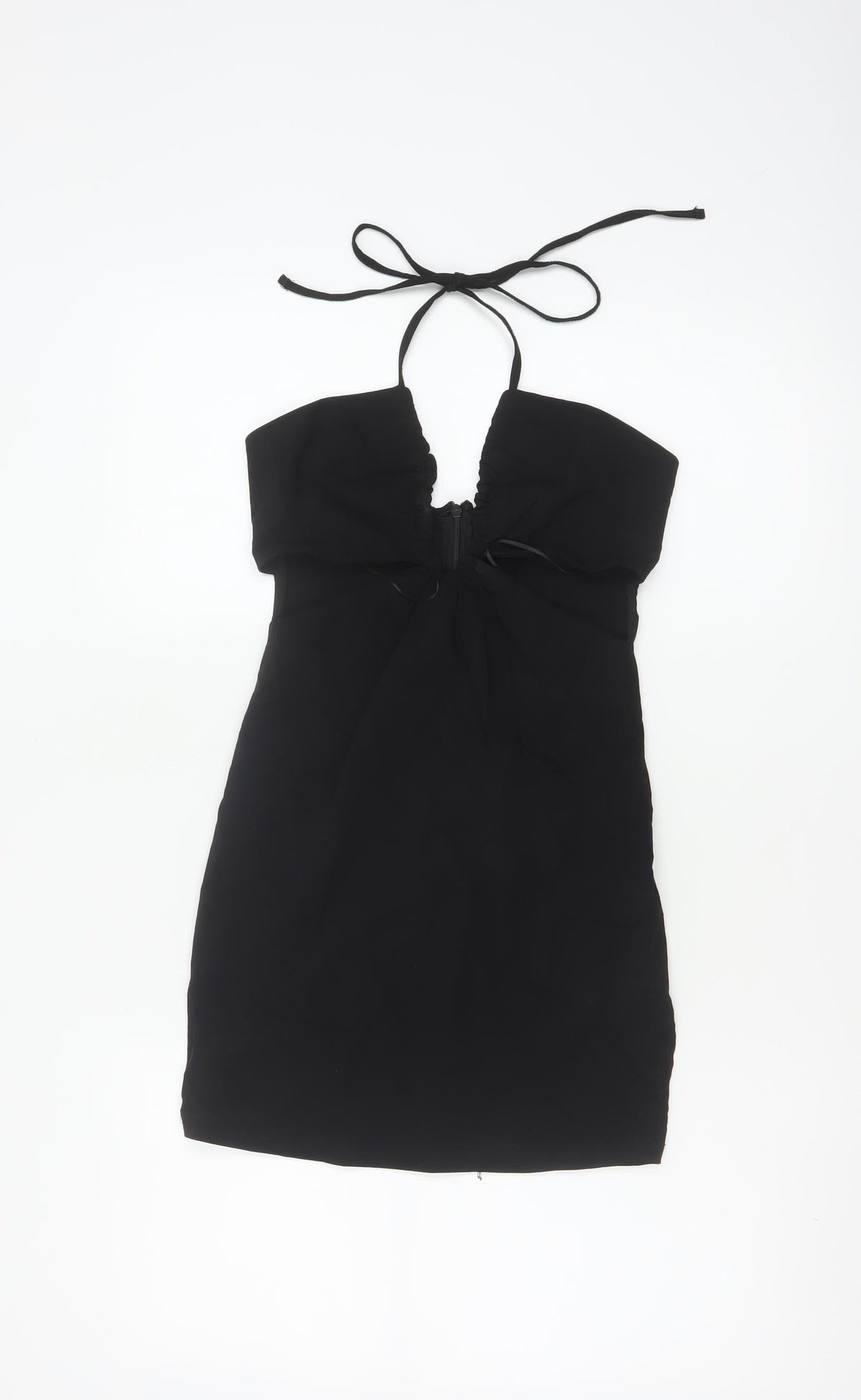 Pull&Bear Women Black S Bodycon Halter Cold Shoulder Mini Dress