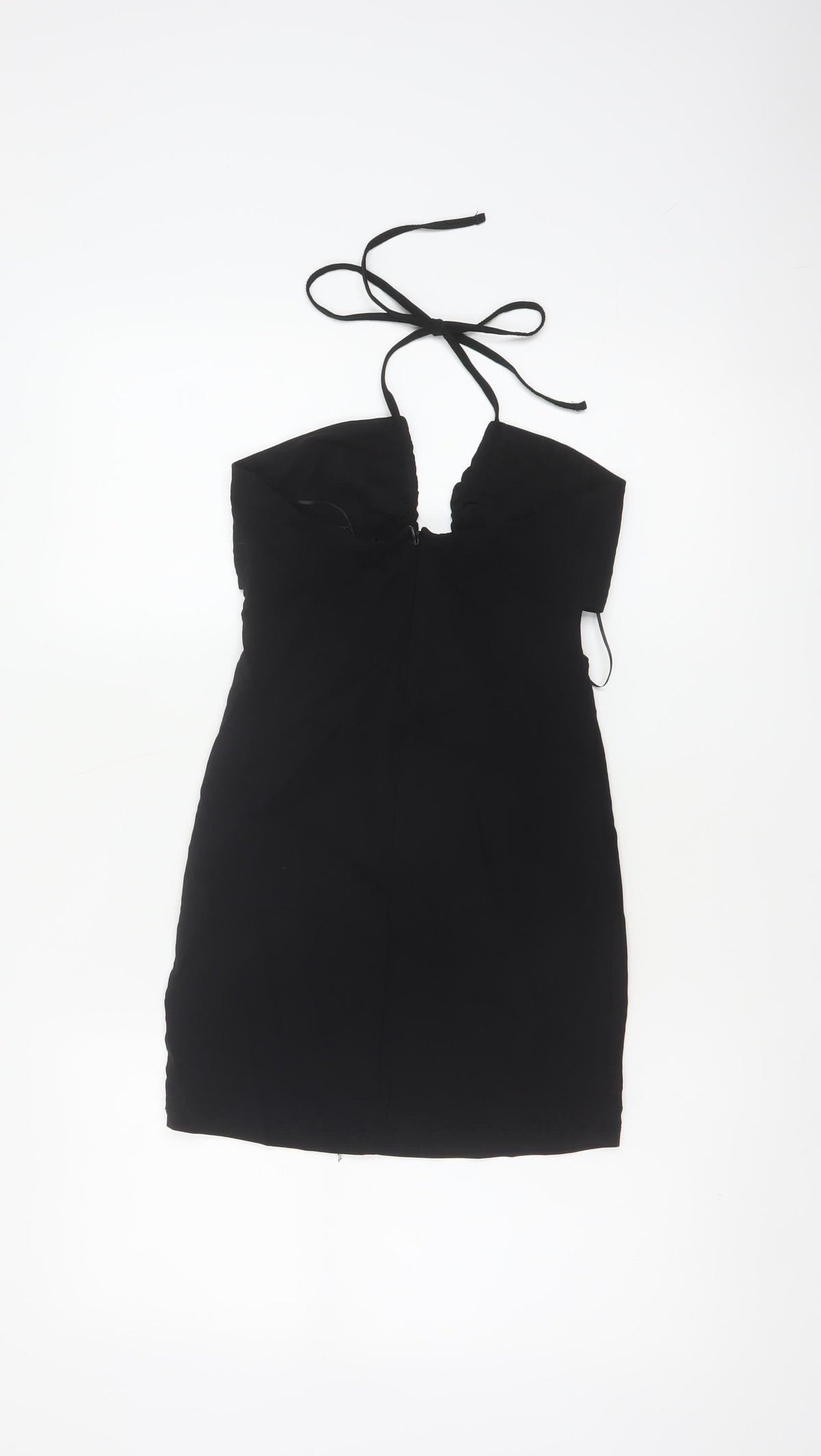 Pull&Bear Women Black S Bodycon Halter Cold Shoulder Mini Dress