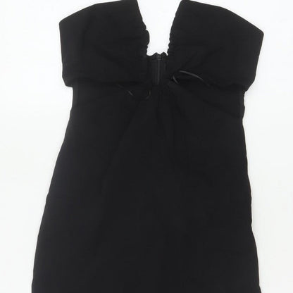 Pull&Bear Women Black S Bodycon Halter Cold Shoulder Mini Dress