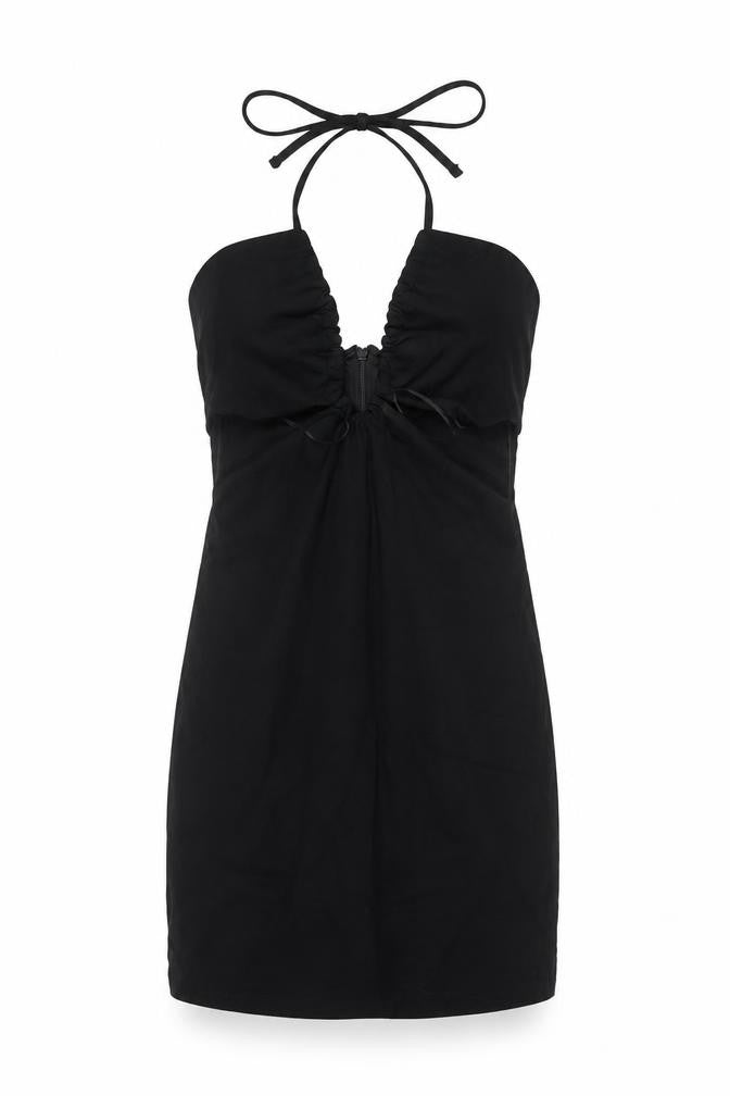Pull&Bear Women Black S Bodycon Halter Cold Shoulder Mini Dress