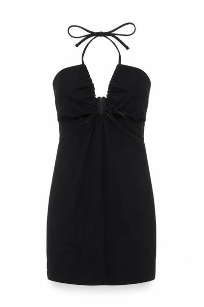 Pull&Bear Women Black S Bodycon Halter Cold Shoulder Mini Dress