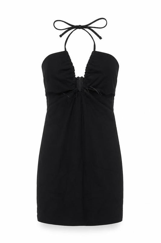 Pull&Bear Women Black S Bodycon Halter Cold Shoulder Mini Dress