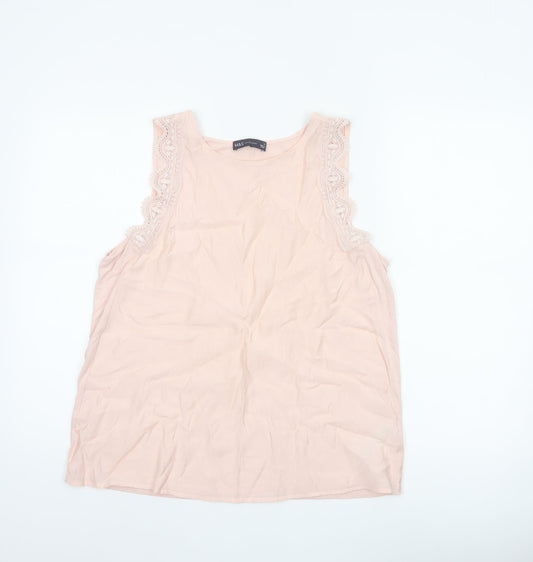 Marks and Spencer Women Pink UK 14 Lace Trim Viscose Camisole Top