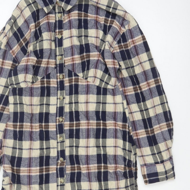 ASOS Design Women Blue Plaid Cotton Shirt Dress UK 10 Long Sleeve