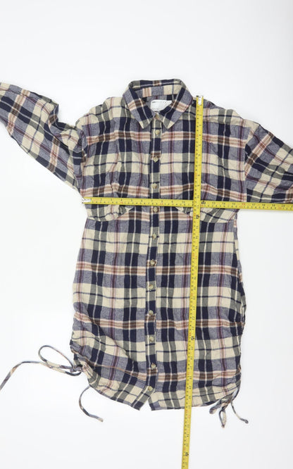 ASOS Design Women Blue Plaid Cotton Shirt Dress UK 10 Long Sleeve