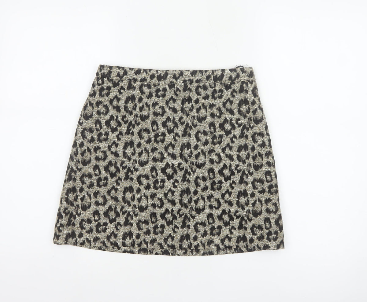 Topshop Women’s Gold Black Leopard Print UK 8 Mini Pencil Skirt