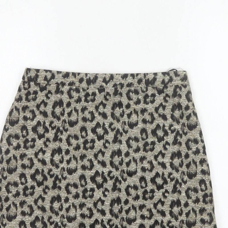 Topshop Women’s Gold Black Leopard Print UK 8 Mini Pencil Skirt