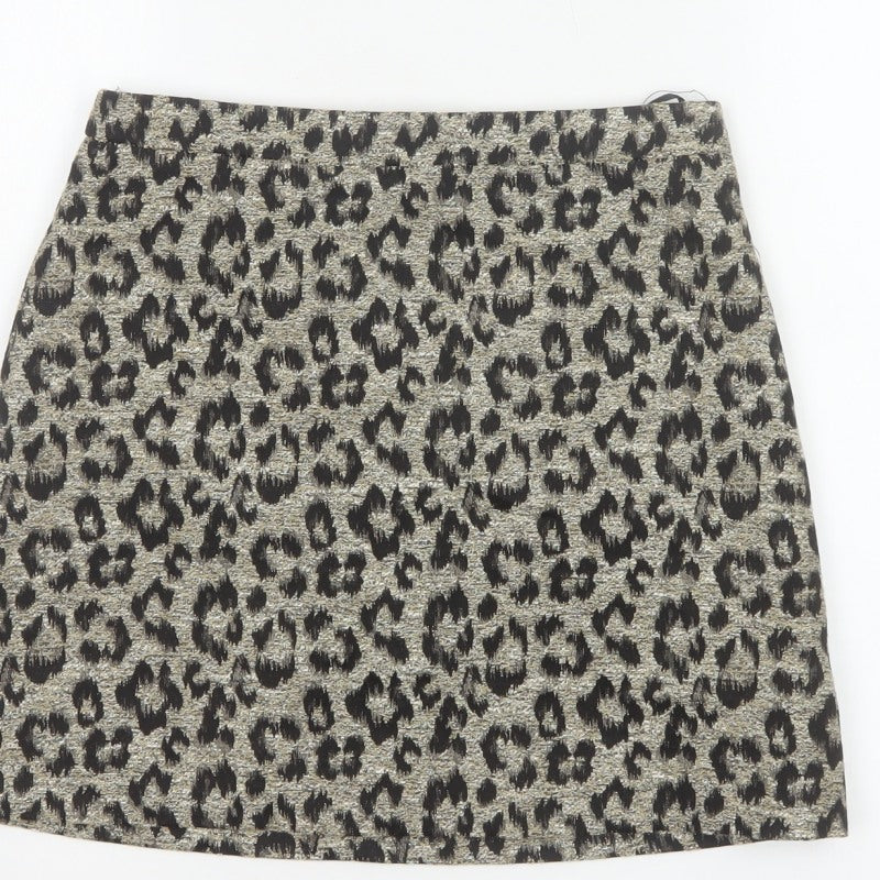 Topshop Women’s Gold Black Leopard Print UK 8 Mini Pencil Skirt