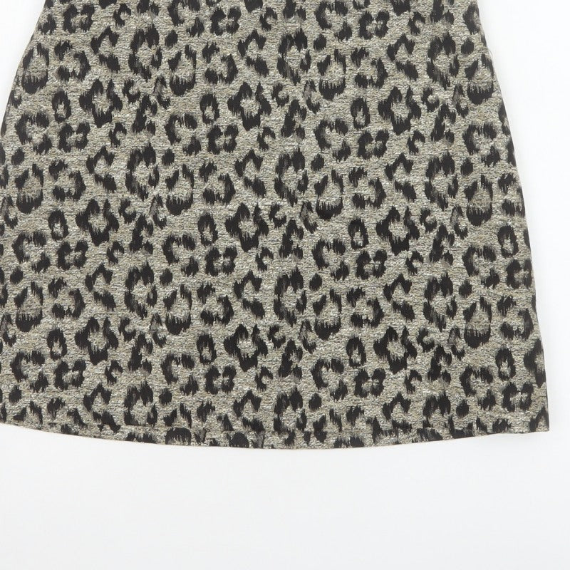 Topshop Women’s Gold Black Leopard Print UK 8 Mini Pencil Skirt