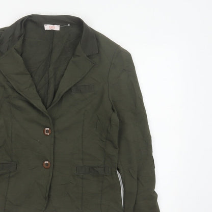 Billi Women Green M Cotton Stretch 2 Button Notch Lapel Blazer Jacket