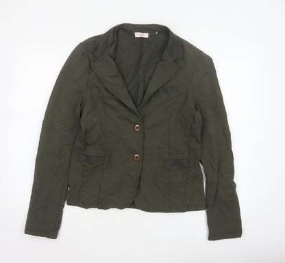 Billi Women Green M Cotton Stretch 2 Button Notch Lapel Blazer Jacket