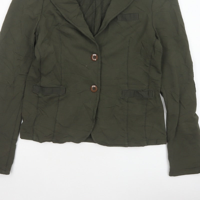 Billi Women Green M Cotton Stretch 2 Button Notch Lapel Blazer Jacket