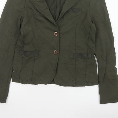 Billi Women Green M Cotton Stretch 2 Button Notch Lapel Blazer Jacket