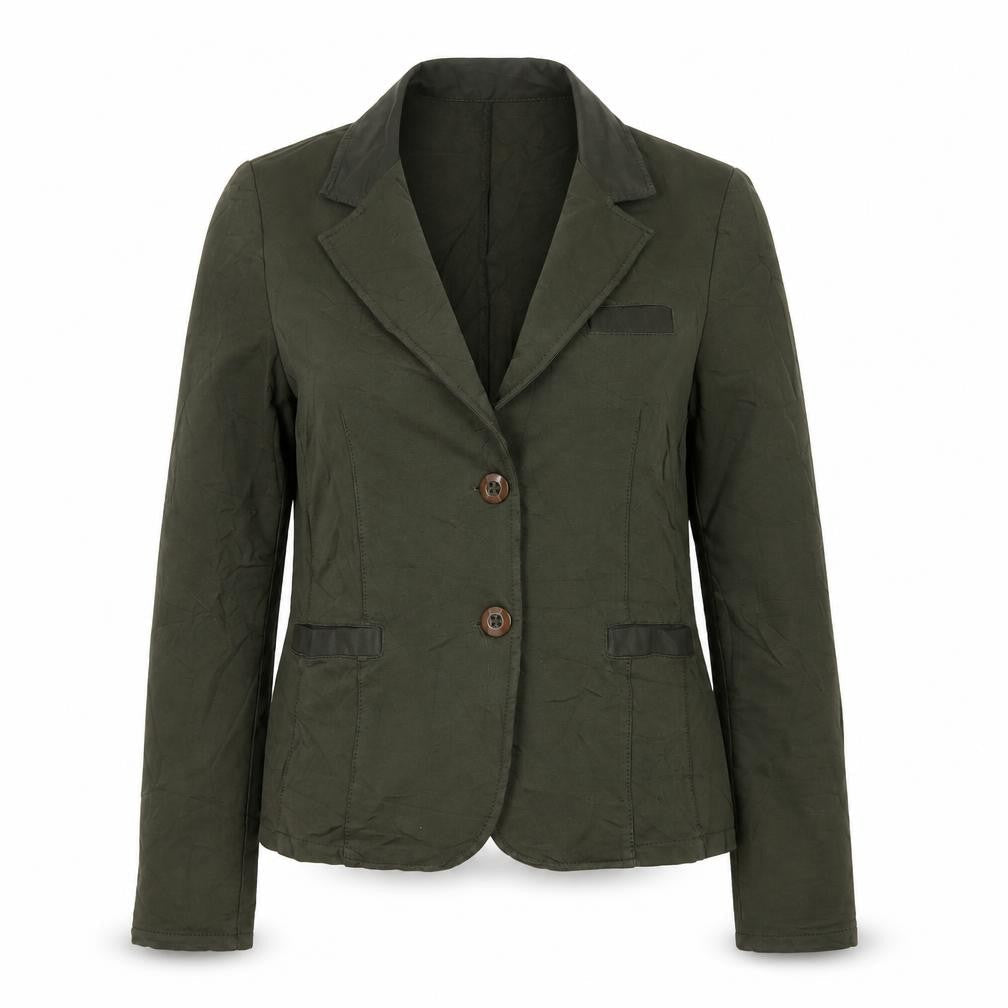 Billi Women Green M Cotton Stretch 2 Button Notch Lapel Blazer Jacket