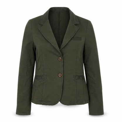 Billi Women Green M Cotton Stretch 2 Button Notch Lapel Blazer Jacket