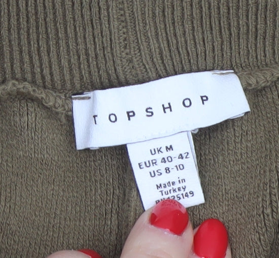 Topshop Women’s Brown Knit Jogger Trousers Size M Drawstring Pockets