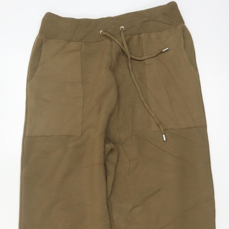 Topshop Women’s Brown Knit Jogger Trousers Size M Drawstring Pockets