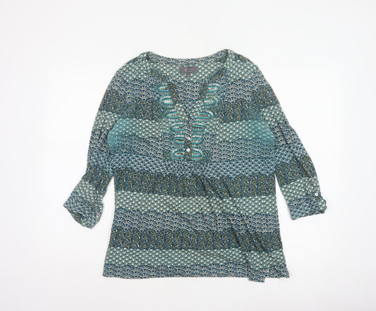 Per Una Women Blue Geometric Sequin Cotton Tunic Blouse UK 12