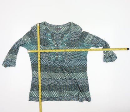 Per Una Women Blue Geometric Sequin Cotton Tunic Blouse UK 12