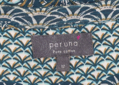 Per Una Women Blue Geometric Sequin Cotton Tunic Blouse UK 12