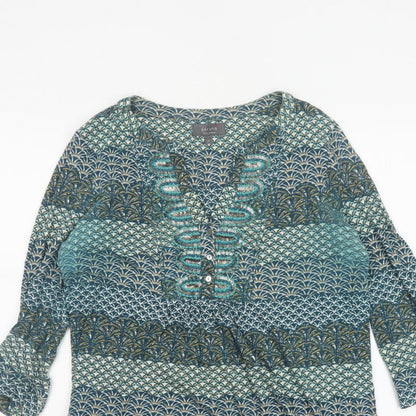 Per Una Women Blue Geometric Sequin Cotton Tunic Blouse UK 12