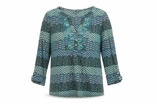 Per Una Women Blue Geometric Sequin Cotton Tunic Blouse UK 12