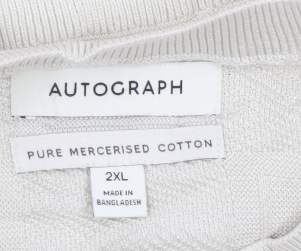 Autograph Men Ivory 2XL Short Sleeve Cotton Crew Neck Pullover Jumper