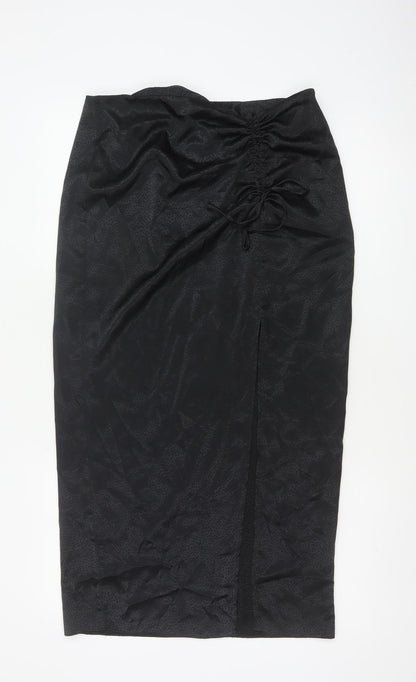New Look Women Black UK 12 Pencil Long Ruched Slit Skirt