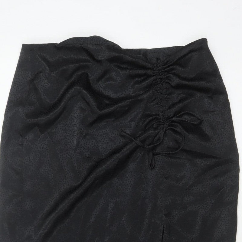 New Look Women Black UK 12 Pencil Long Ruched Slit Skirt