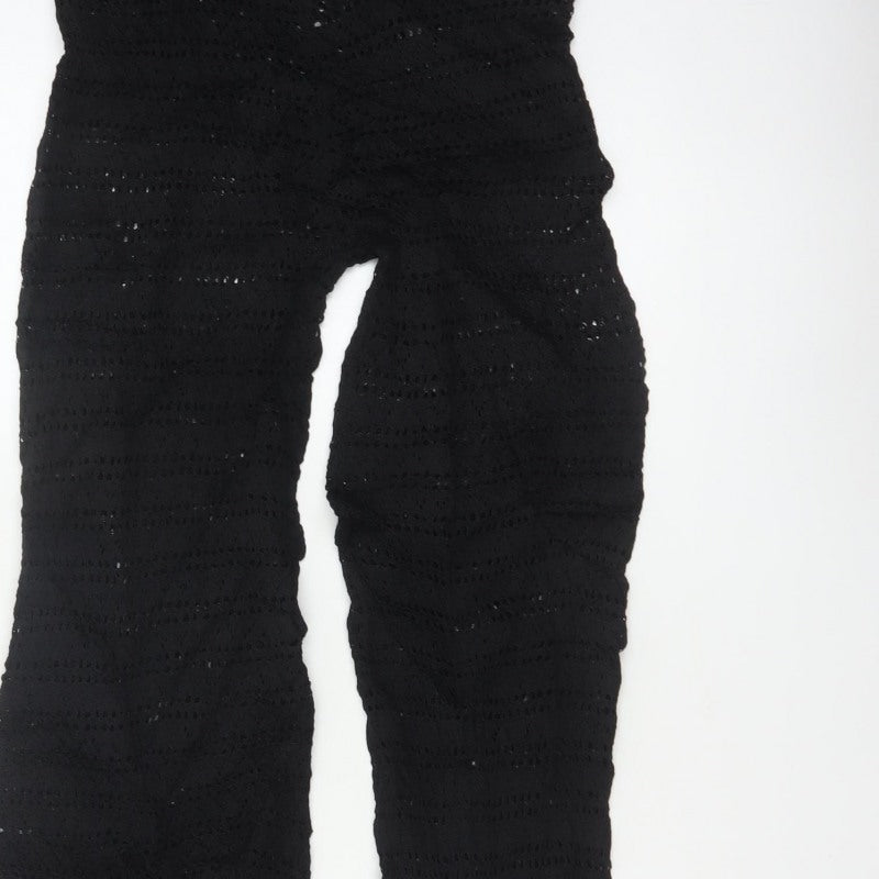 Ronny Kobo Women Black L Crochet Knit High Rise Flared Trousers
