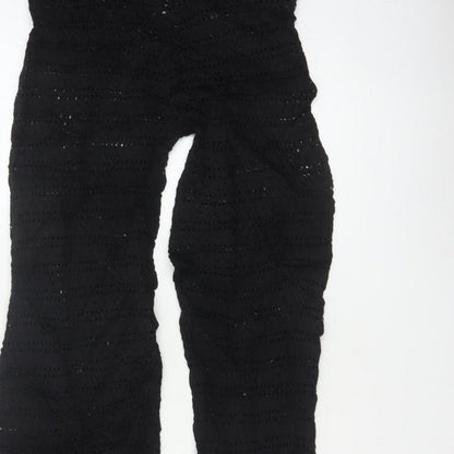 Ronny Kobo Women Black L Crochet Knit High Rise Flared Trousers