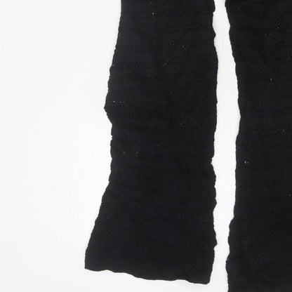 Ronny Kobo Women Black L Crochet Knit High Rise Flared Trousers