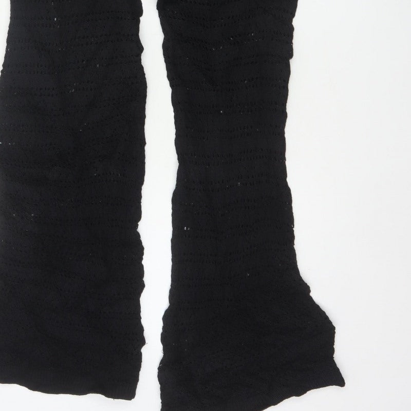 Ronny Kobo Women Black L Crochet Knit High Rise Flared Trousers