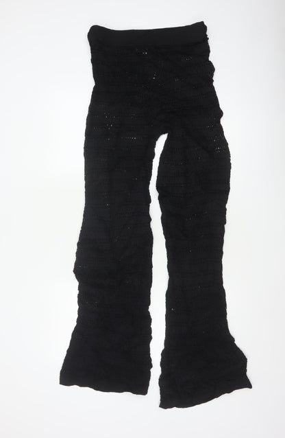 Ronny Kobo Women Black L Crochet Knit High Rise Flared Trousers