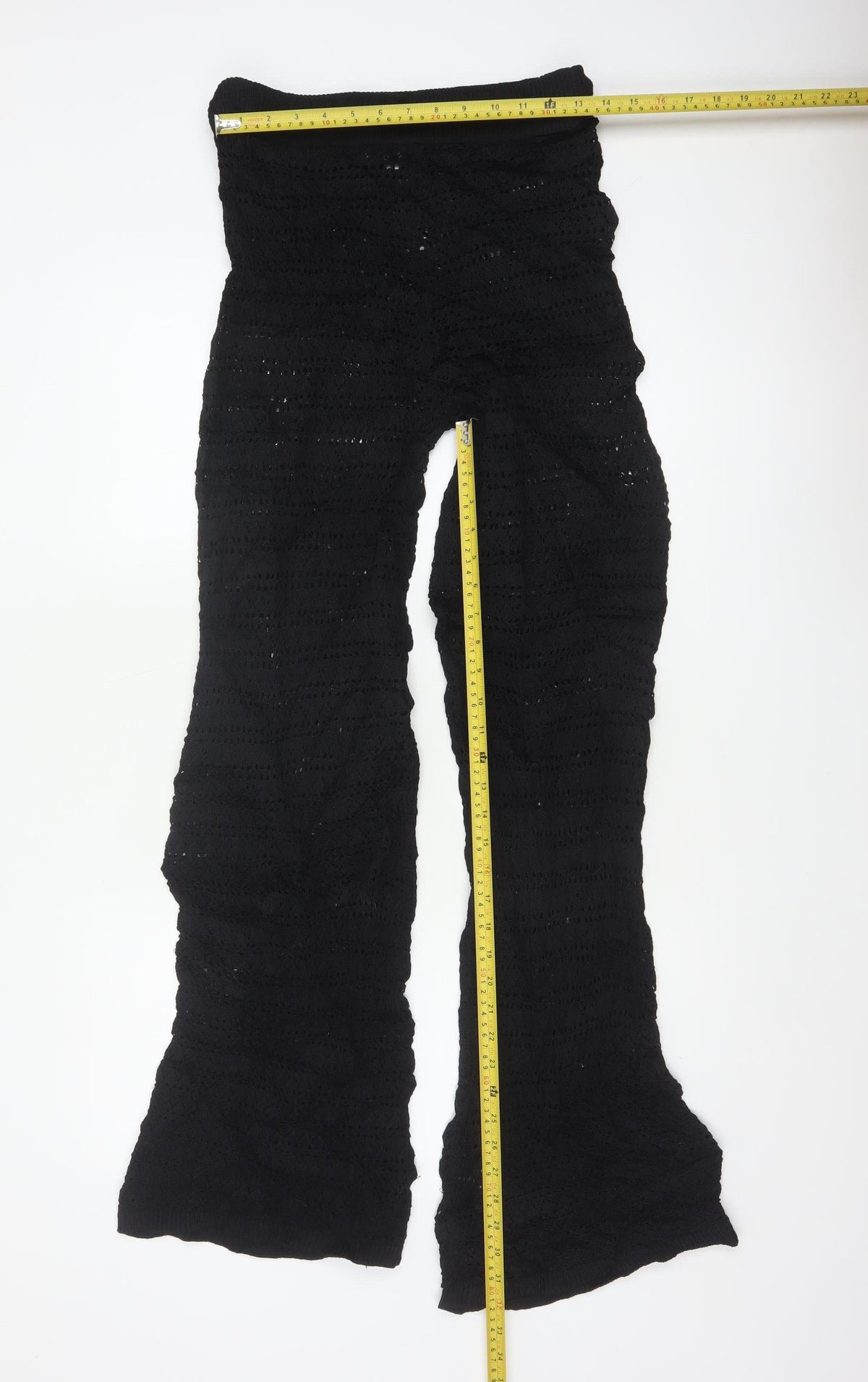 Ronny Kobo Women Black L Crochet Knit High Rise Flared Trousers