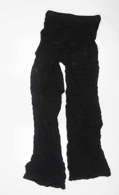 Ronny Kobo Women Black L Crochet Knit High Rise Flared Trousers