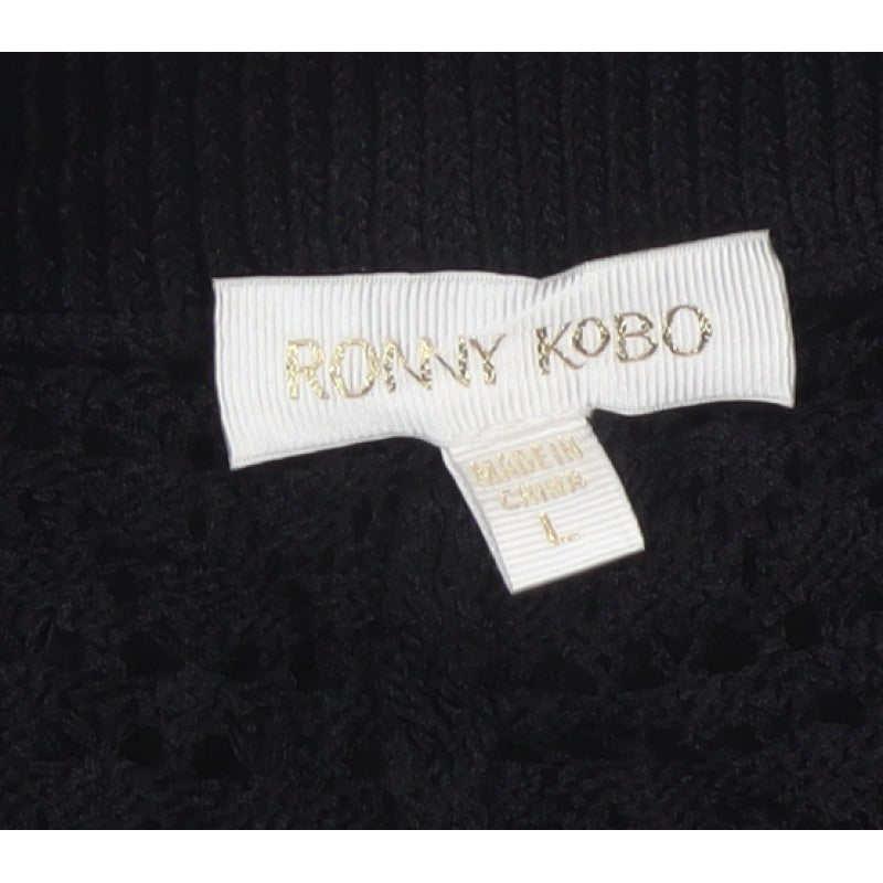 Ronny Kobo Women Black L Crochet Knit High Rise Flared Trousers