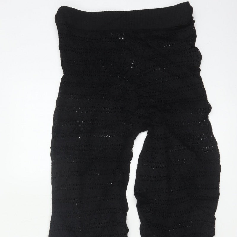 Ronny Kobo Women Black L Crochet Knit High Rise Flared Trousers