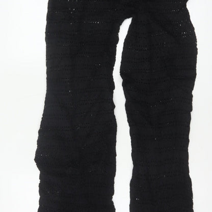 Ronny Kobo Women Black L Crochet Knit High Rise Flared Trousers
