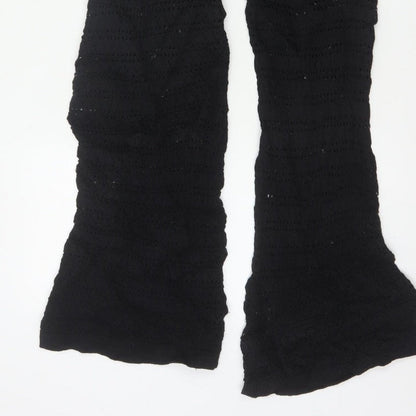 Ronny Kobo Women Black L Crochet Knit High Rise Flared Trousers