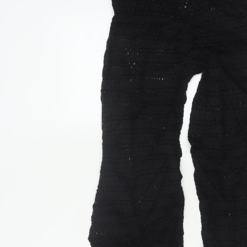 Ronny Kobo Women Black L Crochet Knit High Rise Flared Trousers
