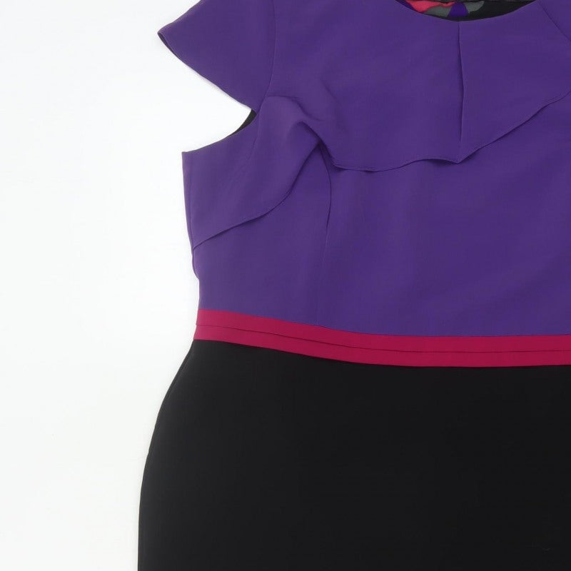 Per Una Women Multicoloured Size 18 Pencil Dress Ruffle Workwear