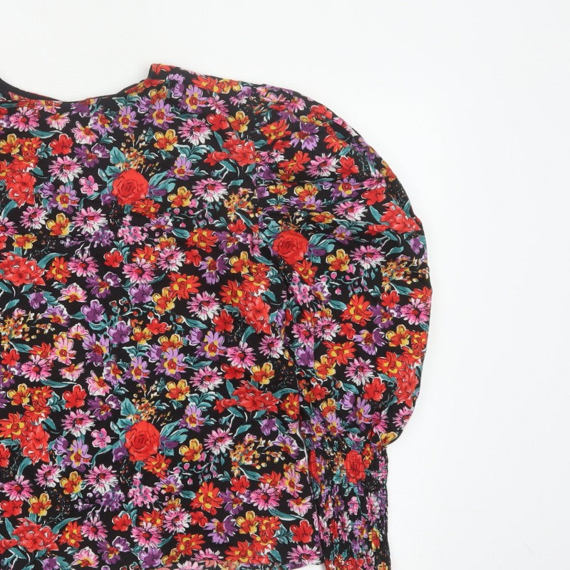 Next Women Multicoloured Floral UK 12 Puff Sleeve Cotton Blouse