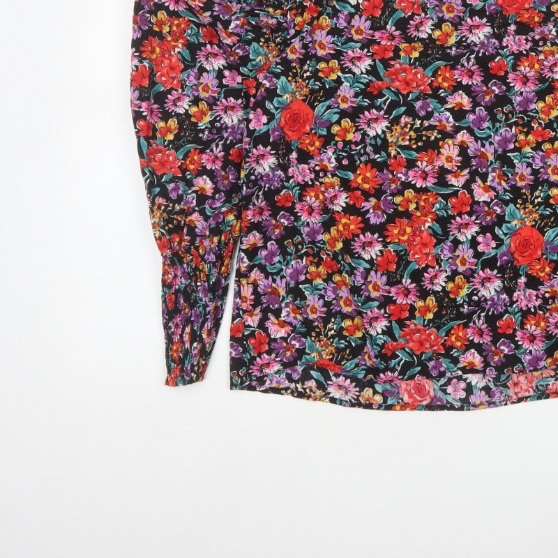 Next Women Multicoloured Floral UK 12 Puff Sleeve Cotton Blouse