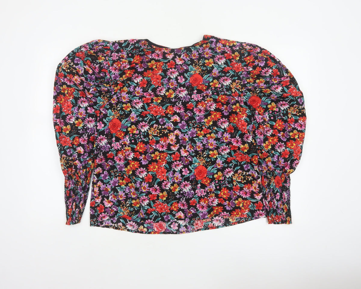 Next Women Multicoloured Floral UK 12 Puff Sleeve Cotton Blouse