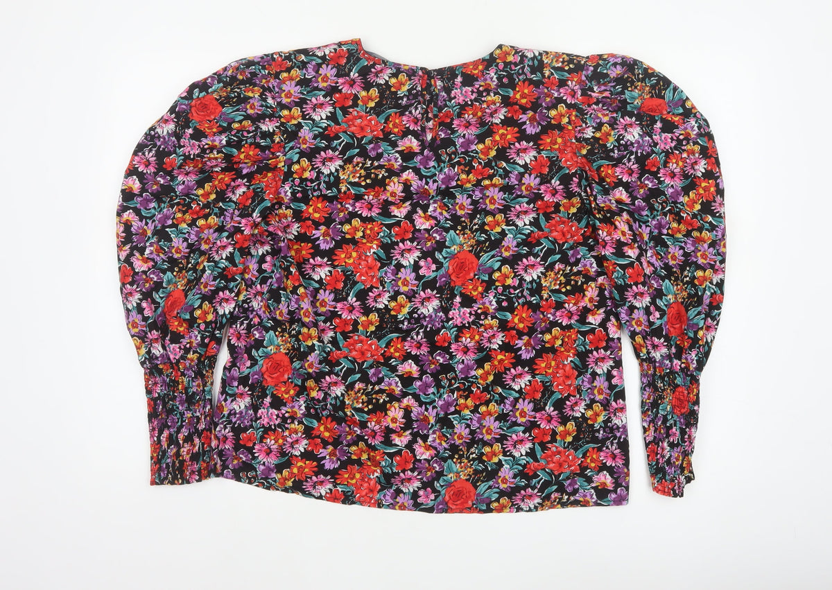 Next Women Multicoloured Floral UK 12 Puff Sleeve Cotton Blouse